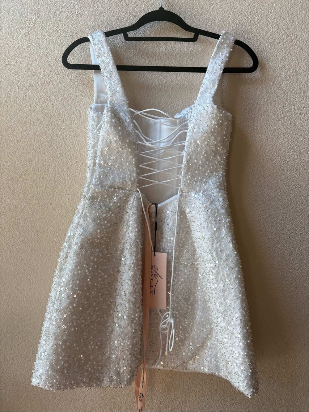 Oh Polly Dominique Embellished Structured A-Line Mini Dress in White - Picture 12 of 13